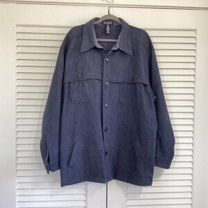 VTG Brandini Shirt Jacket Shacket Mens Size 2XL Blue Herringbone Wool Button Fro